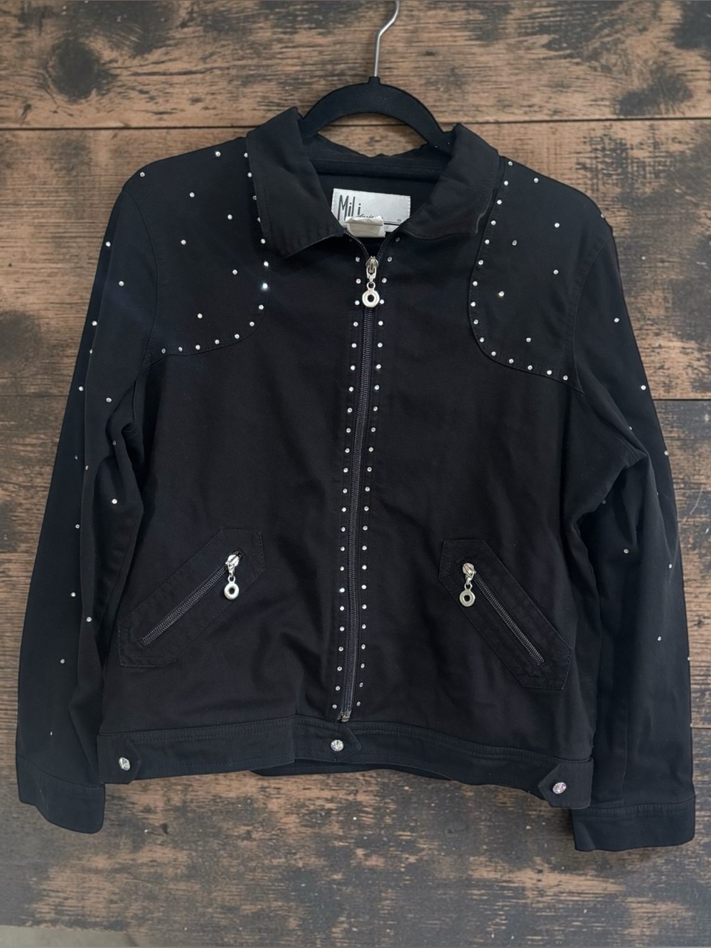 Women’s western Studded rhinestone Trim Black Jacket